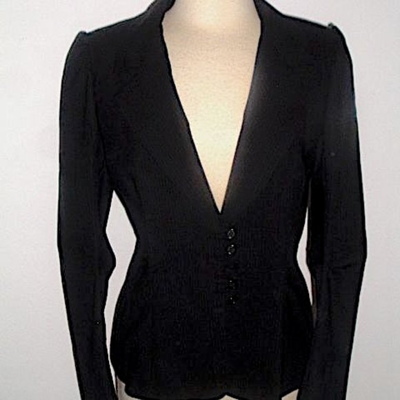 Michelle Mason puff shoulder pinstripe jacket wool stretch USA blazer 10